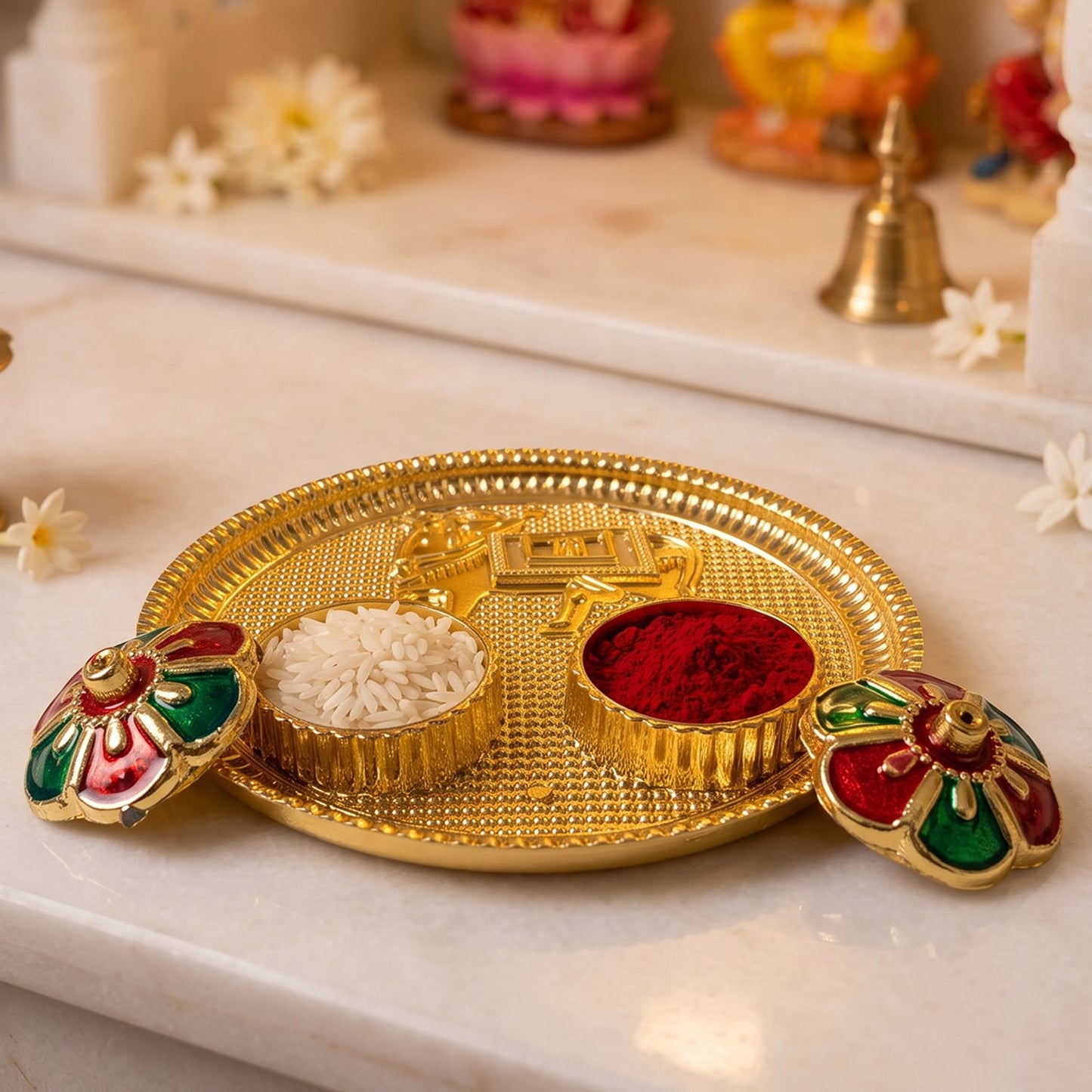 Auspicious cow design kankavati holder for kumkum and roli