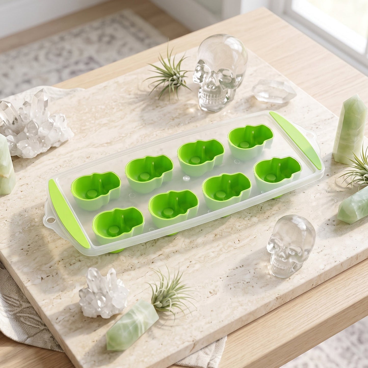 Freezer safe skull ice mould for chilled beverages