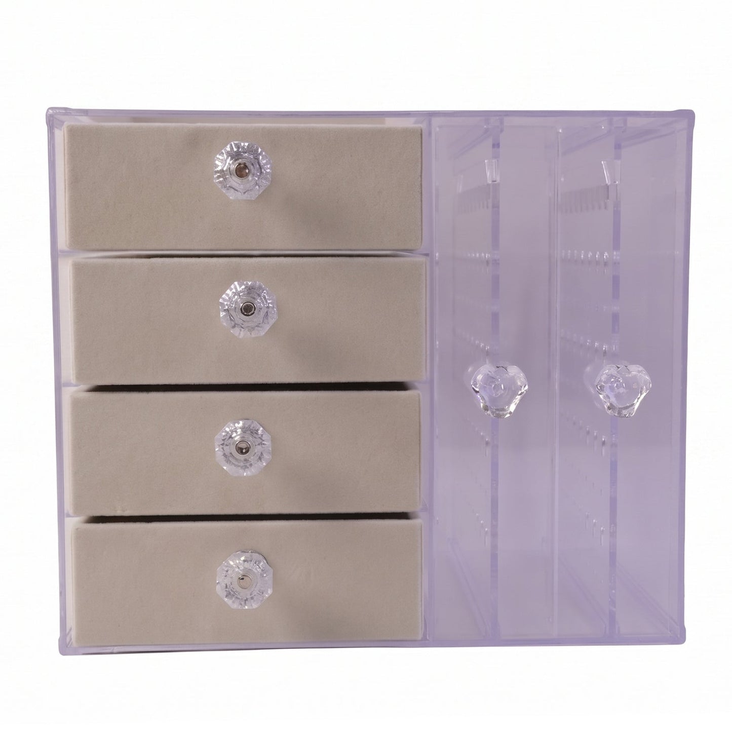 Transparent acrylic jewellery case with pull out drawers