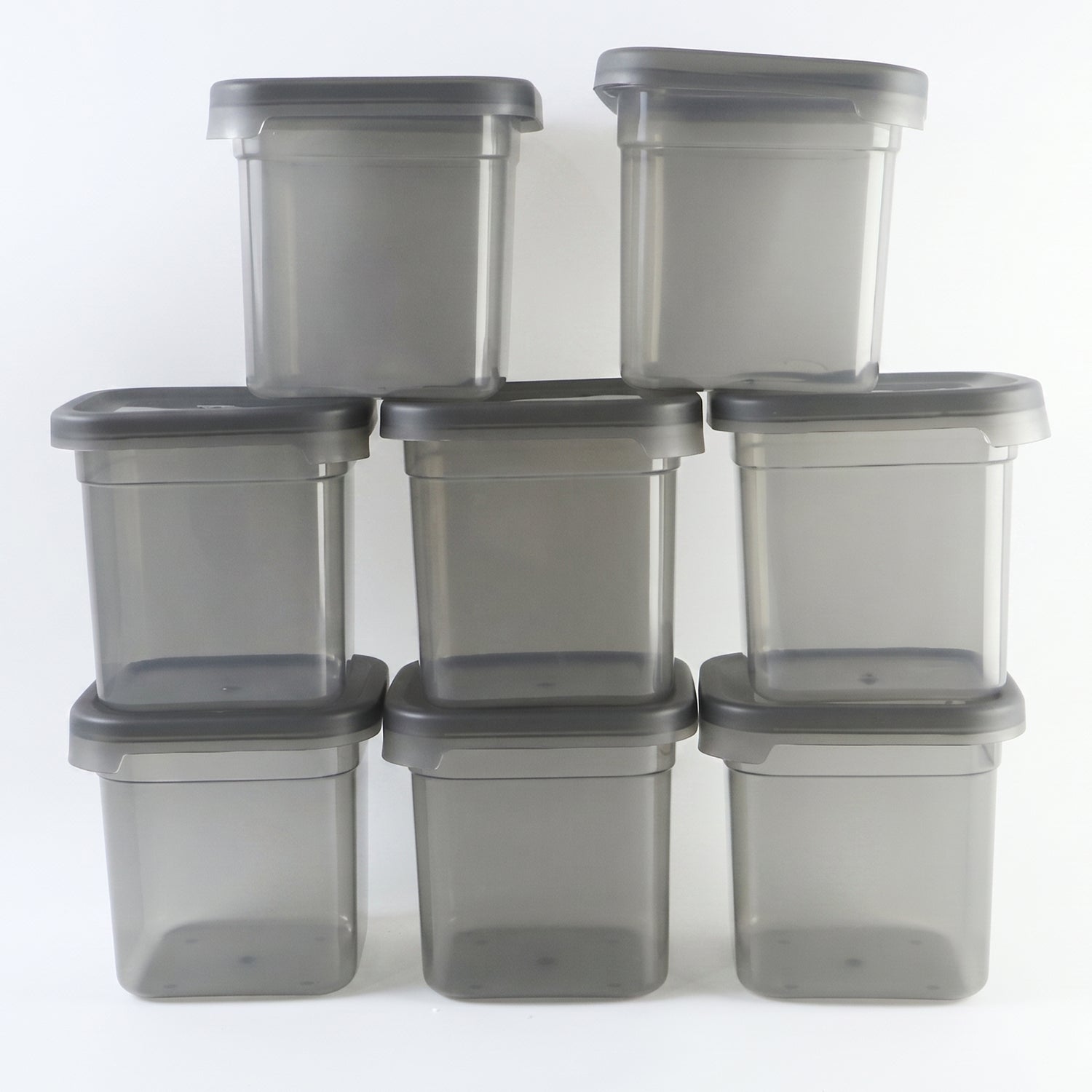 Clear plastic pantry jar set with sealed lids for dry food