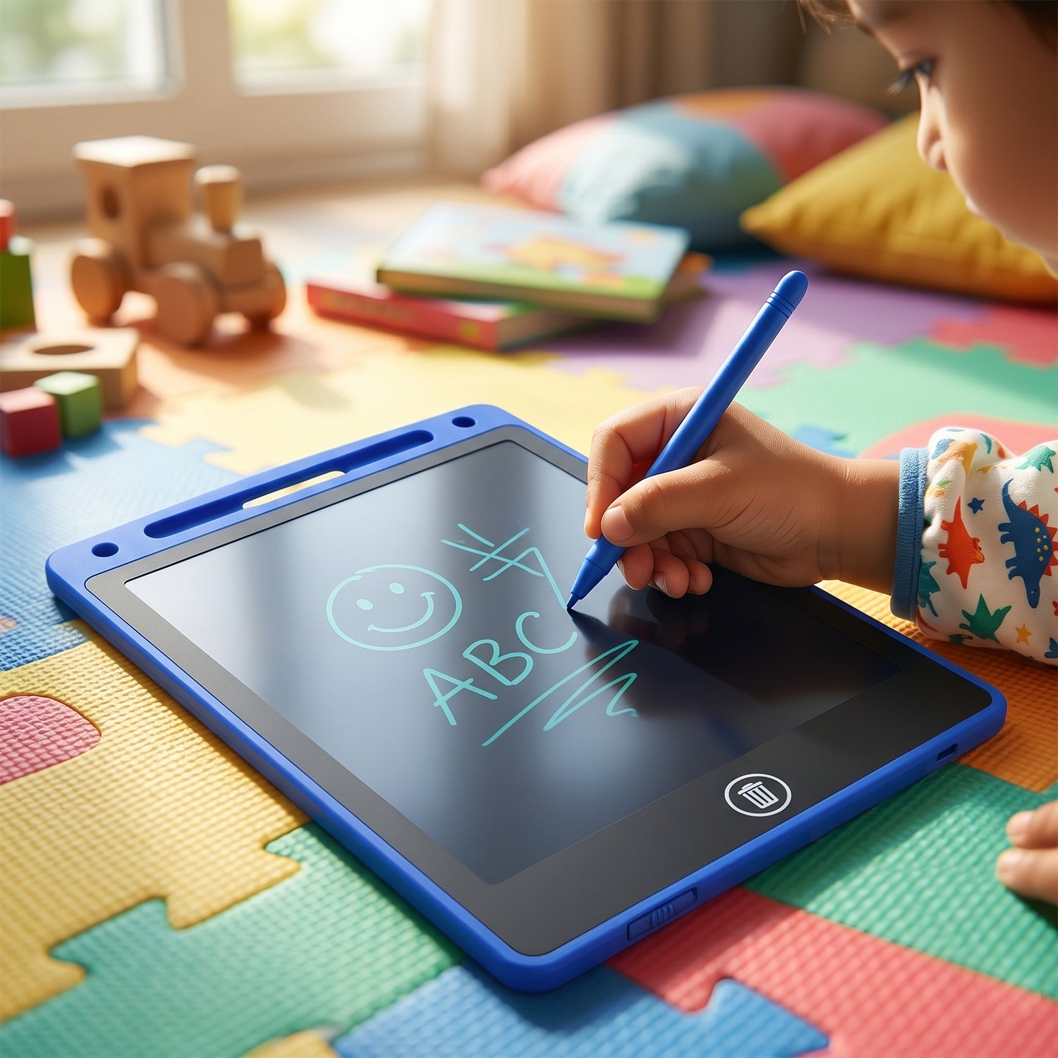 Kids doodling on a 10.5 inch LCD drawing tablet