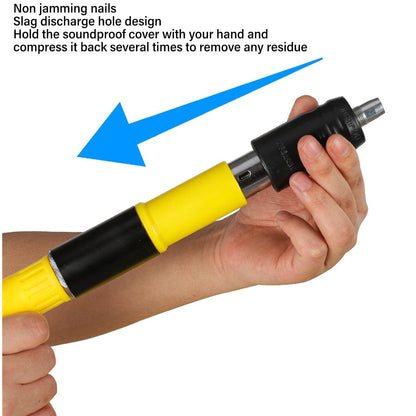 Wall fastening tool driving a nail into a concrete wall