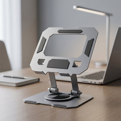 Side view of adjustable foldable metal stand