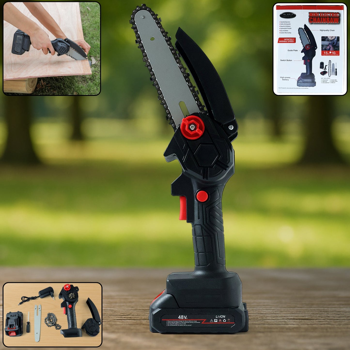 Compact cordless mini electric chainsaw for pruning and wood cutting