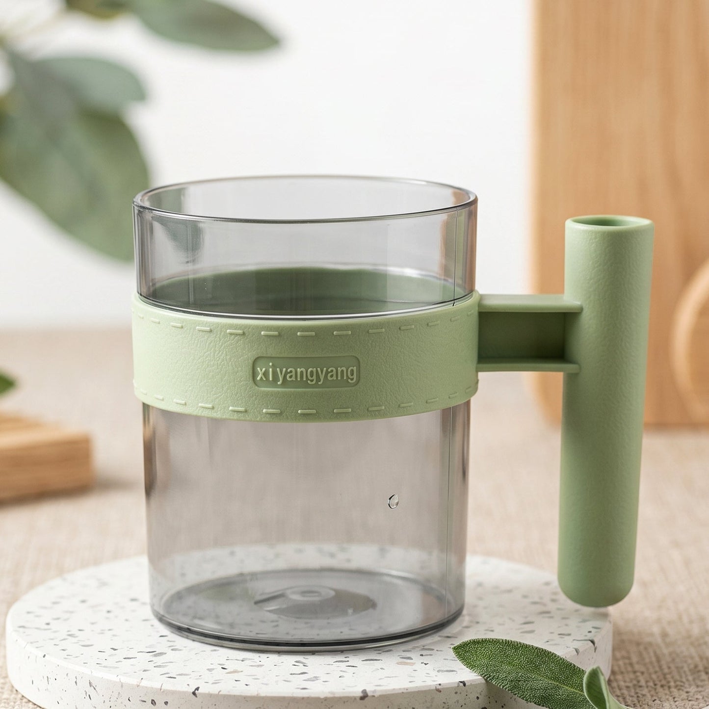 Everyday clear plastic cup with handle for home and office
