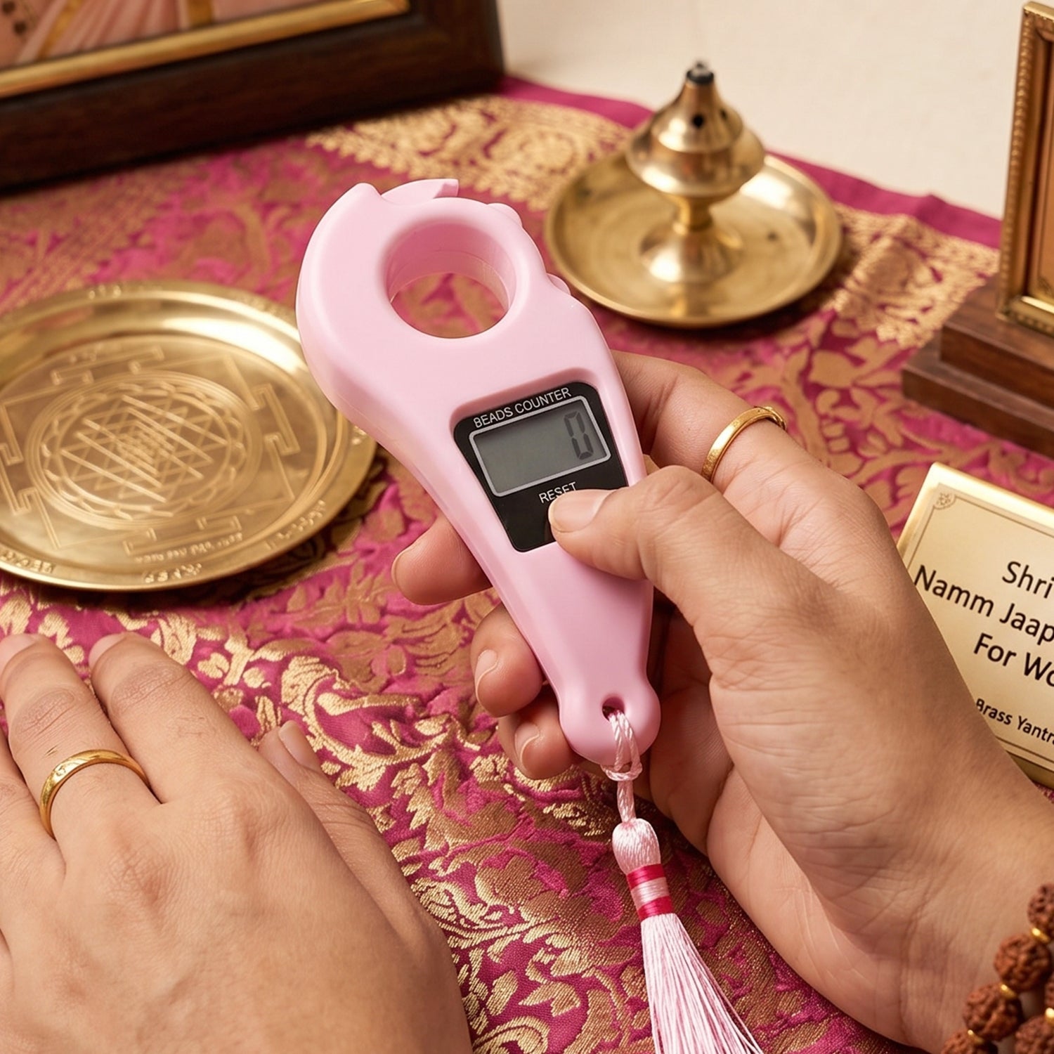 Spiritual prayer beads counter with traditional design and digital LCD pooja accessories