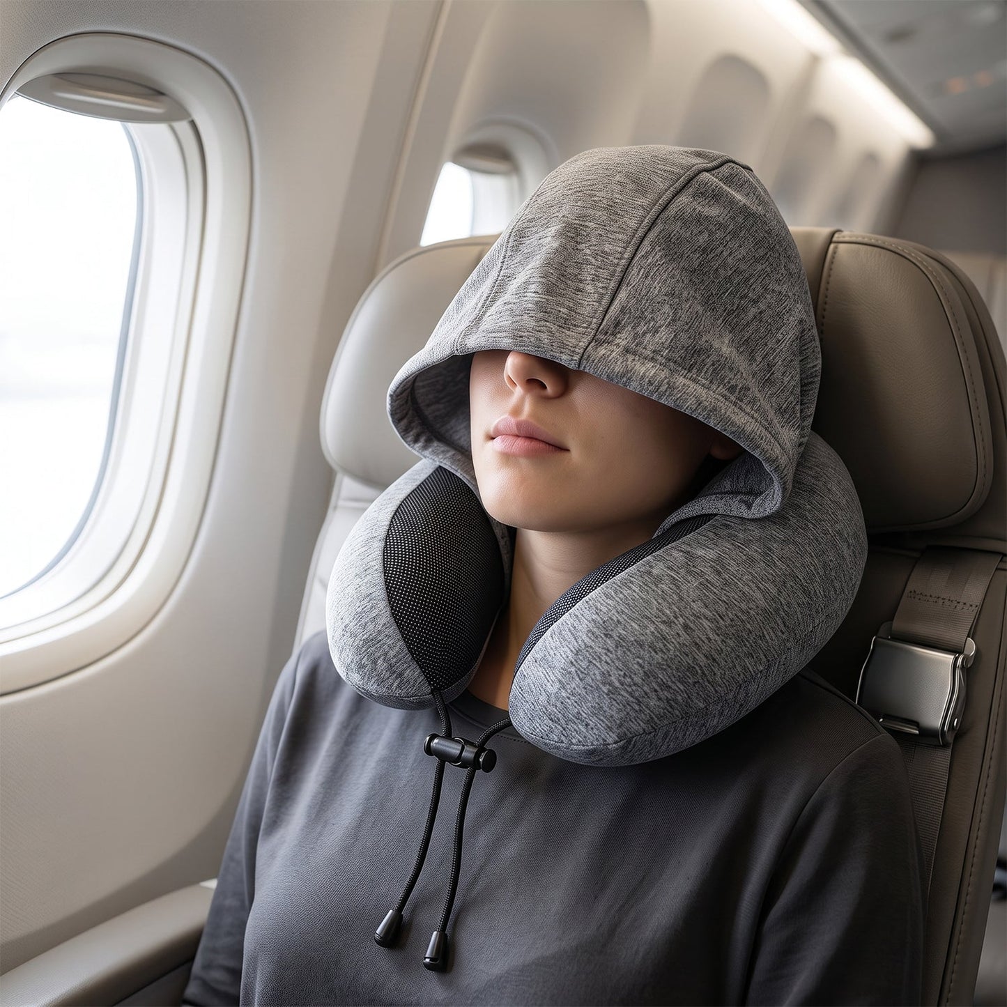 Portable hooded travel cushion for long journeys