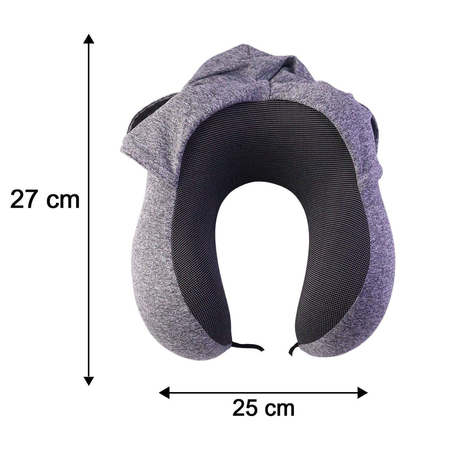 Cosy hooded U shape pillow for planes, cars and trains