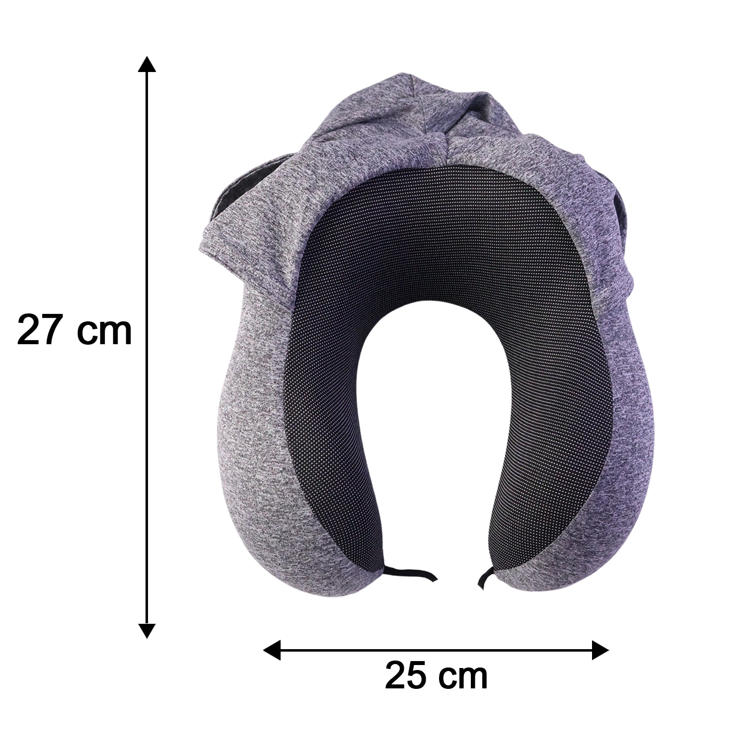 Cosy hooded U shape pillow for planes, cars and trains