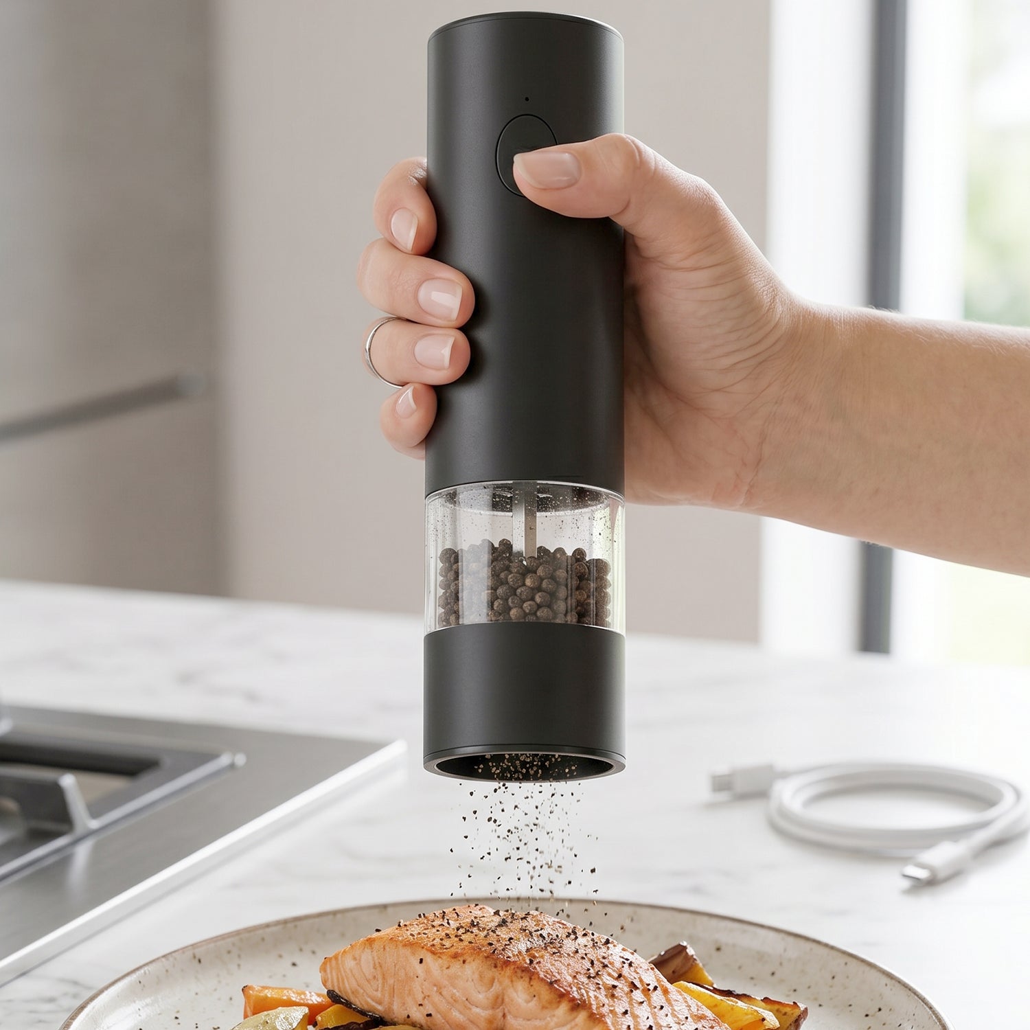 Electric pepper grinder white bg