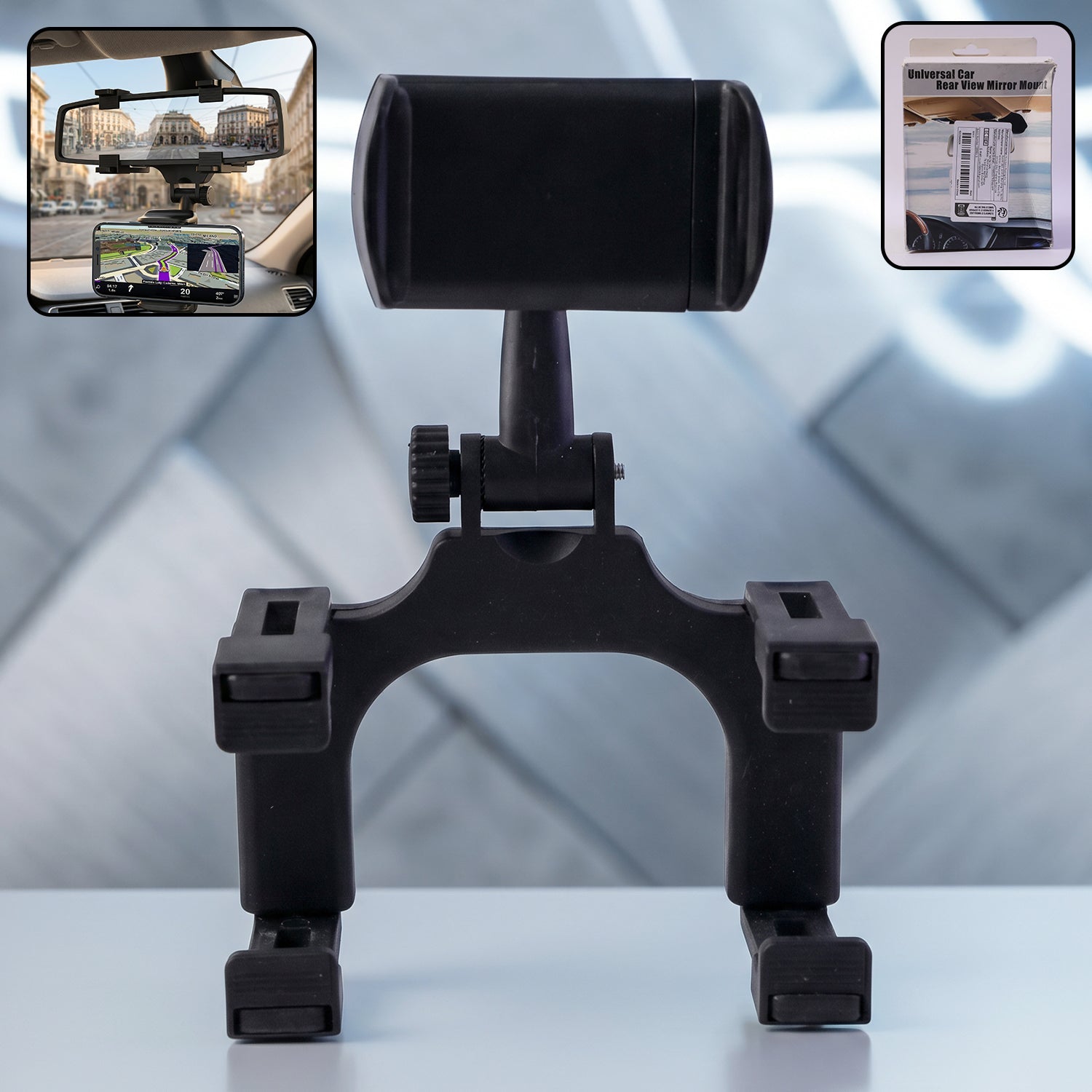 360 degree car rear view mirror mobile phone holder with adjustable mount (1 pc)