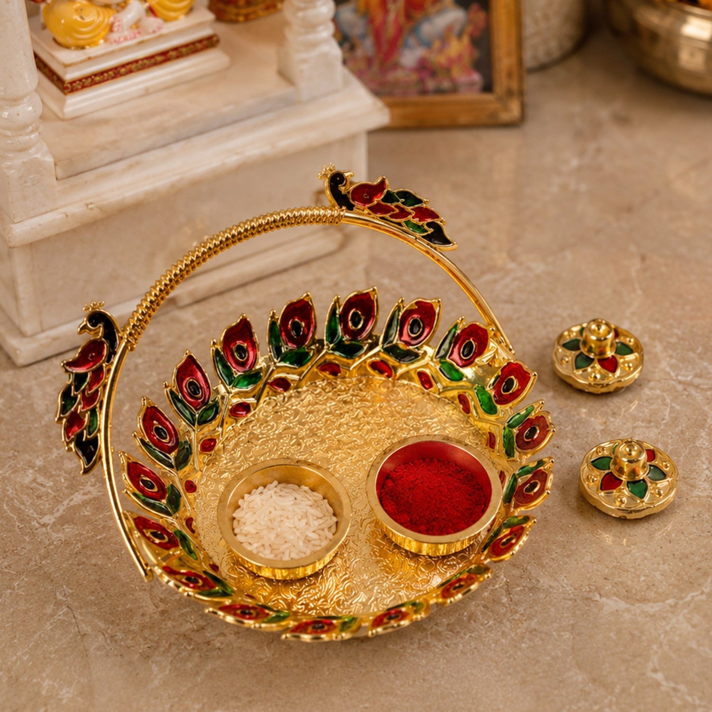 Peacock dish golden finish