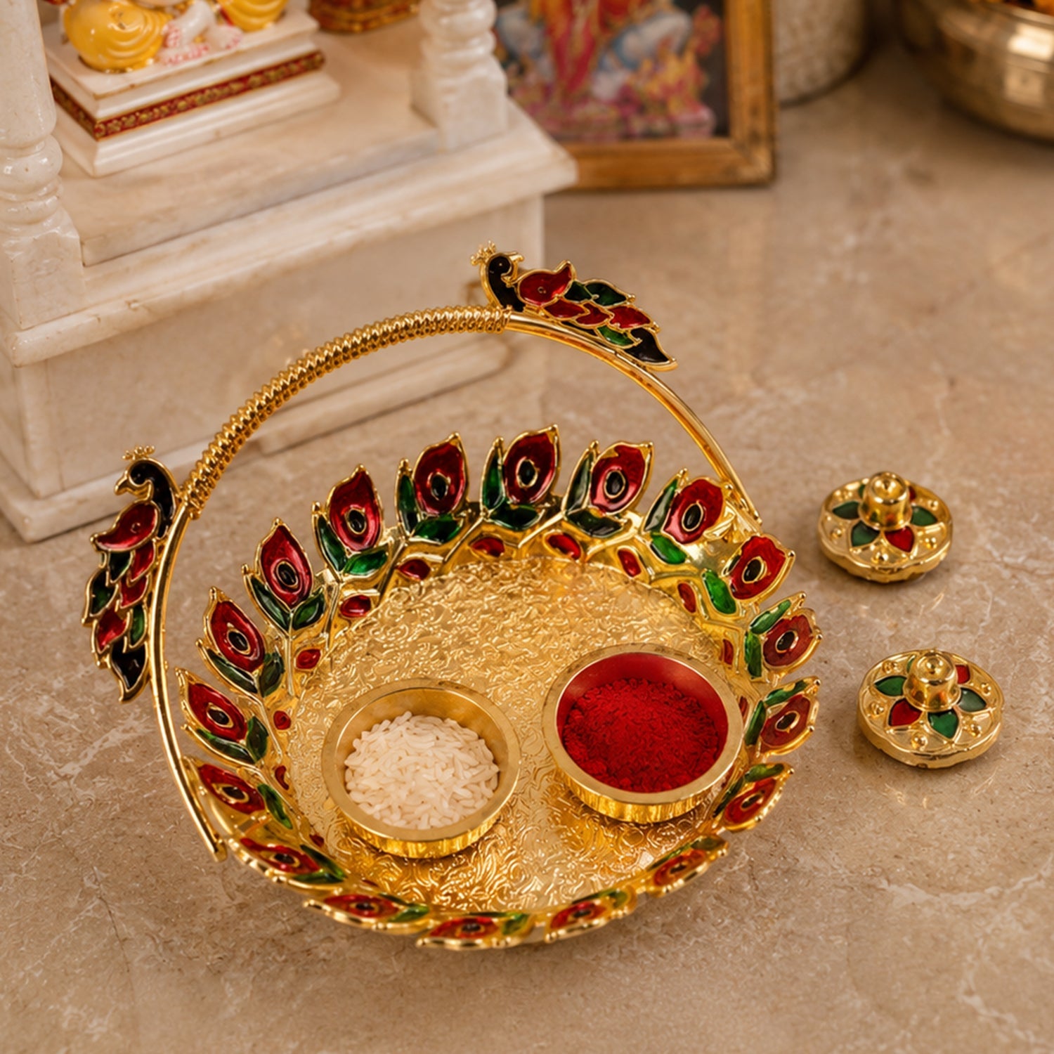 Peacock dish golden finish