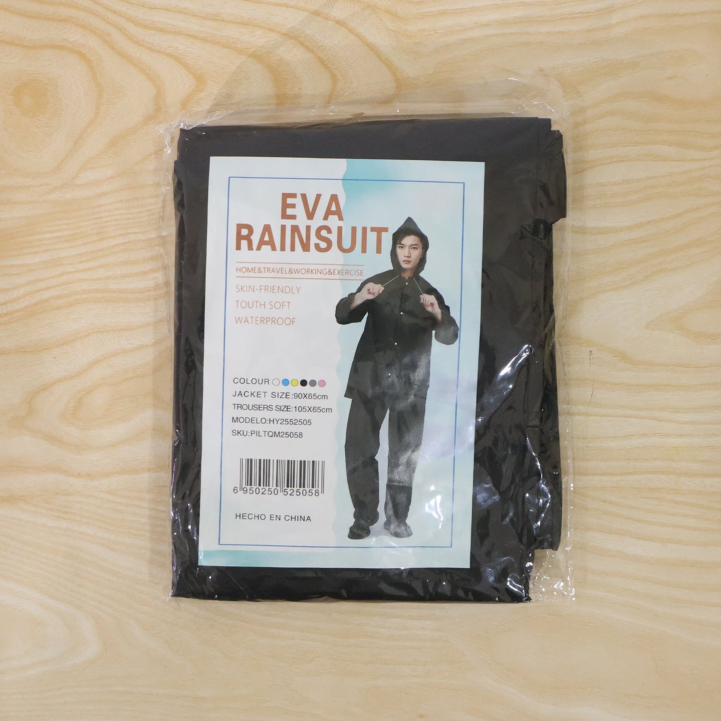 All weather waterproof EVA raincoat set ensures full rain protection for adults.