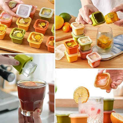 Square Ice Cube Mould Set with Lids, Multicolor