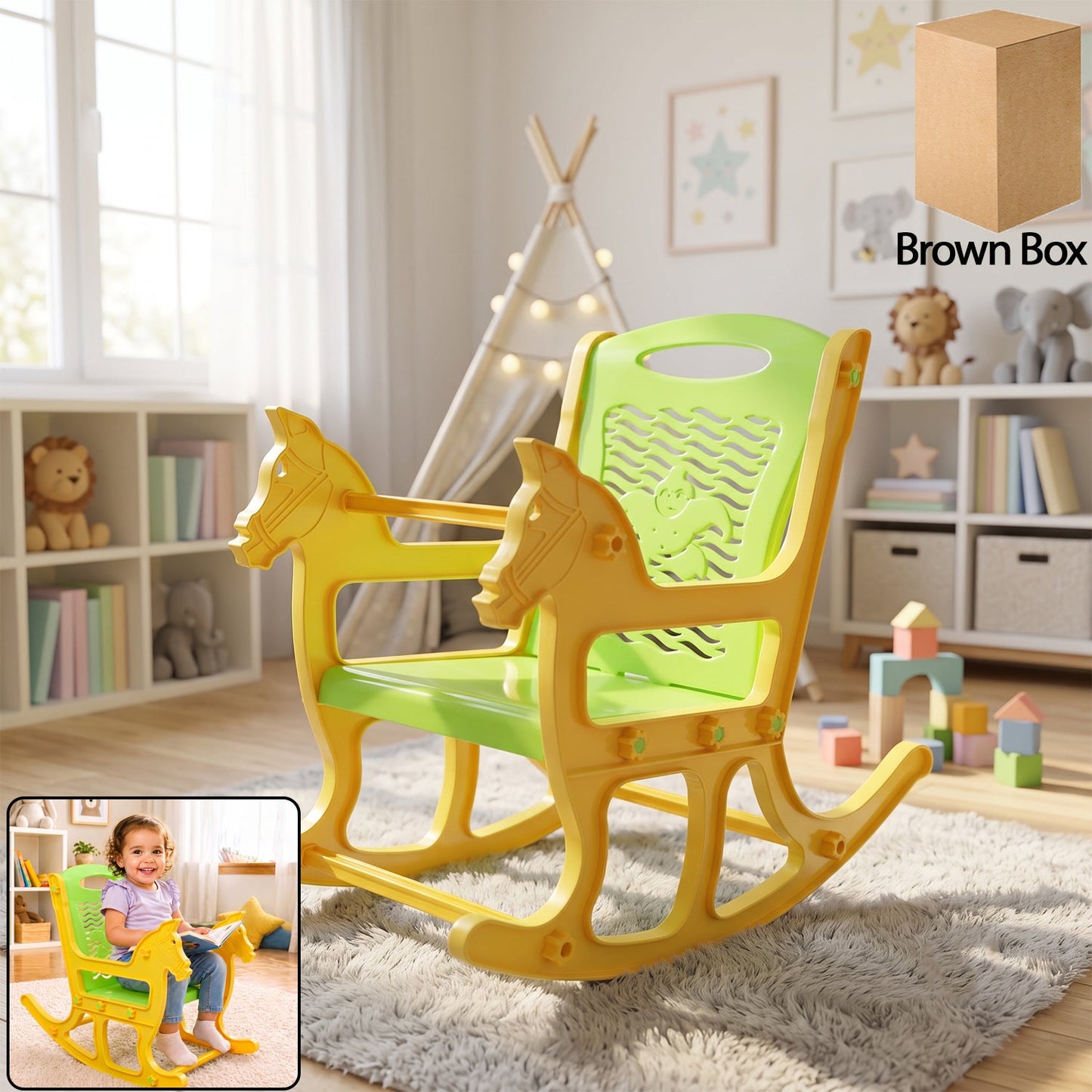 Kids plastic horse rocking chair, baby rocker seat with backrest (1 pc)