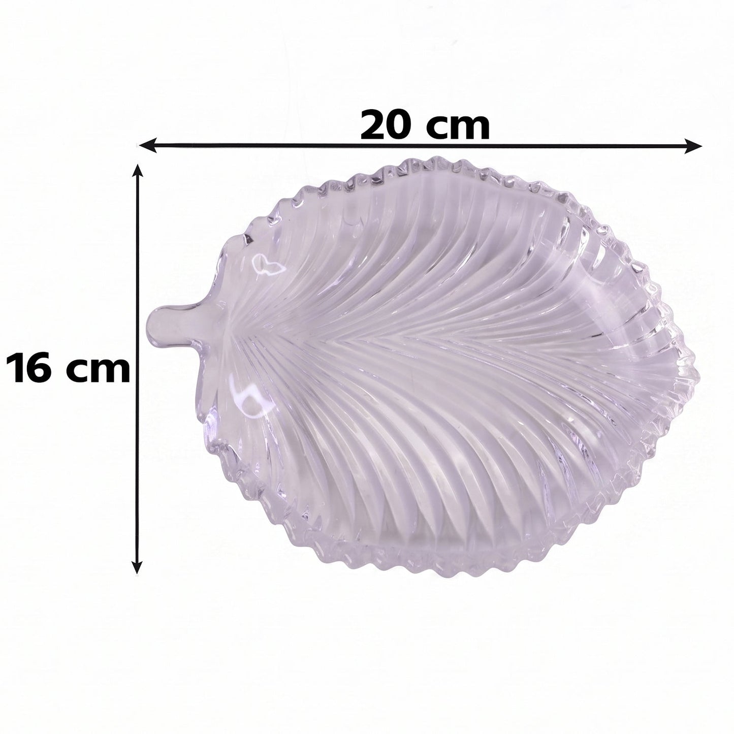 Transparent leaf glass platter, 20 by 16 cm, for home serving