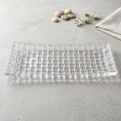 Clear 11 inch glass tray for serving fruit, dessert and starters