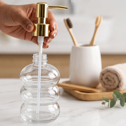 Refillable transparent glass pump bottle for hand wash