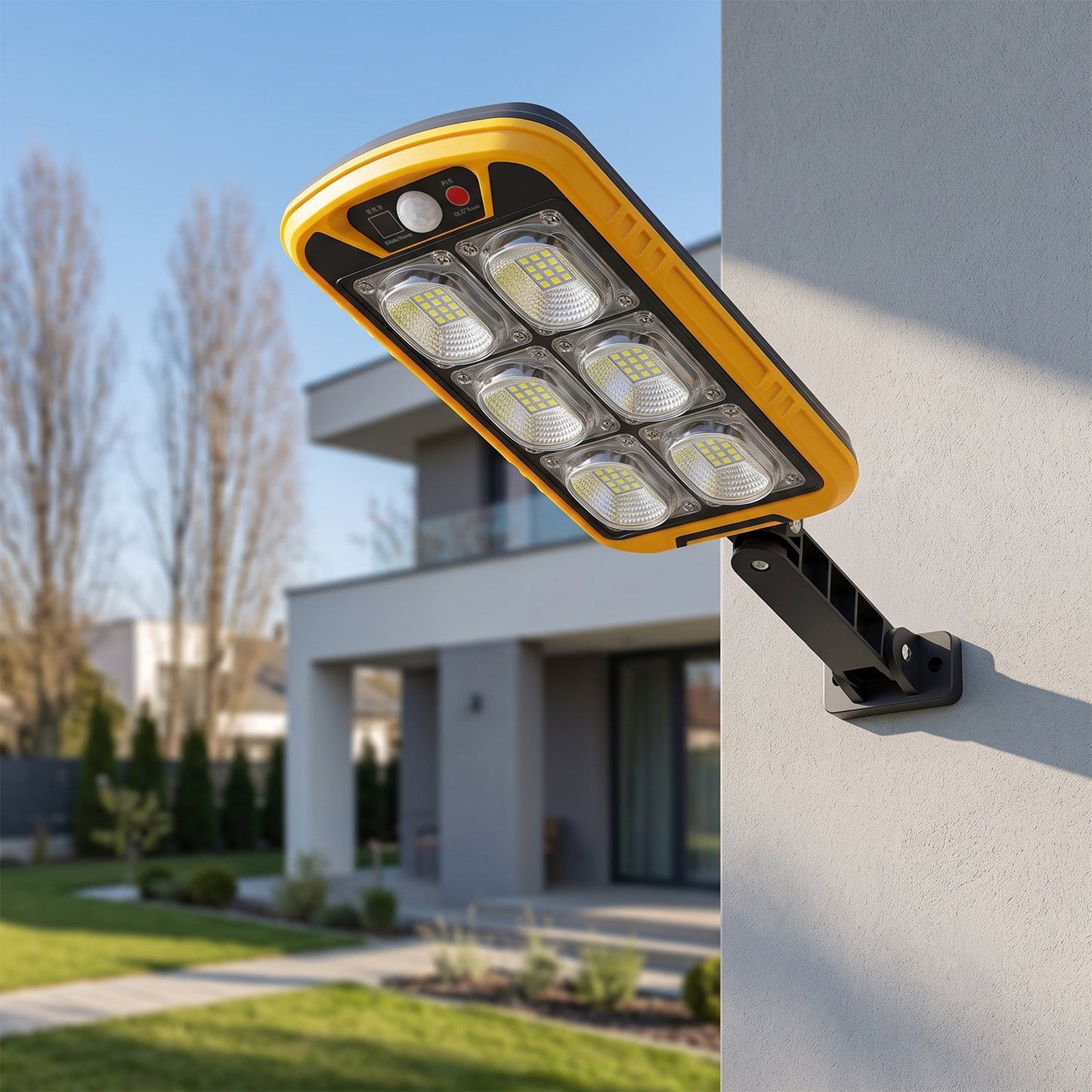 Weatherproof solar LED light with PIR motion sensor