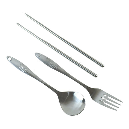 Eco friendly reusable cutlery set with spoon, fork and chopsticks