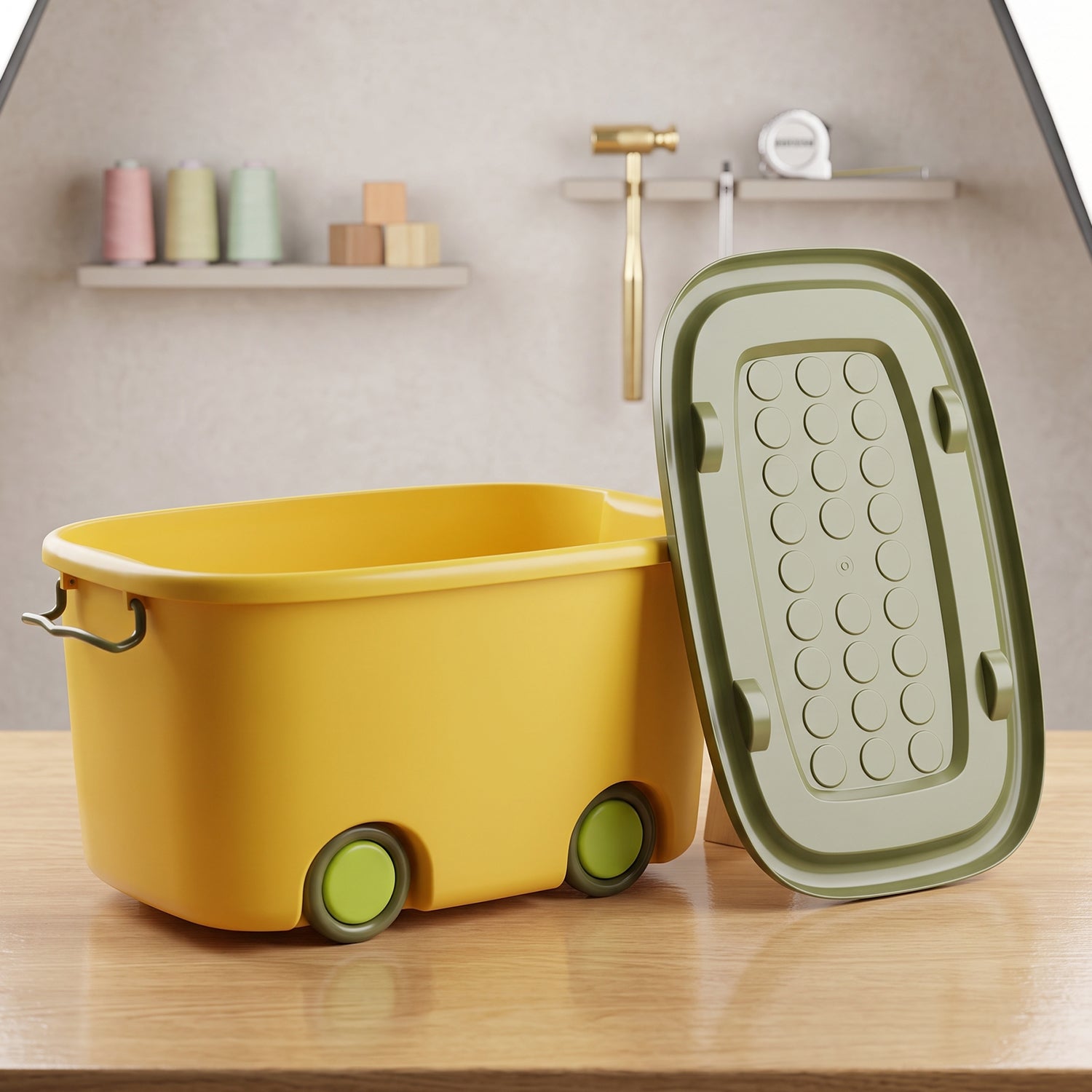 Large rolling storage container for toys, clothes and books