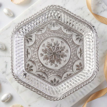 Silver tray floral pattern detail