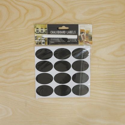 Oval blackboard sticker set with pen for jars and boxes