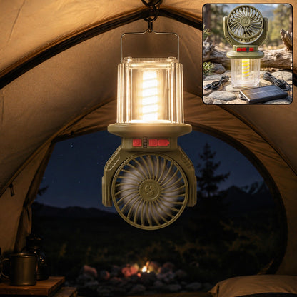 2 In 1 Solar Rechargeable Camping Fan with LED Lantern