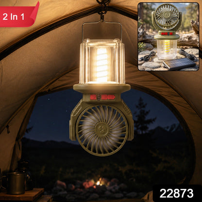 2 In 1 Solar Rechargeable Camping Fan with LED Lantern