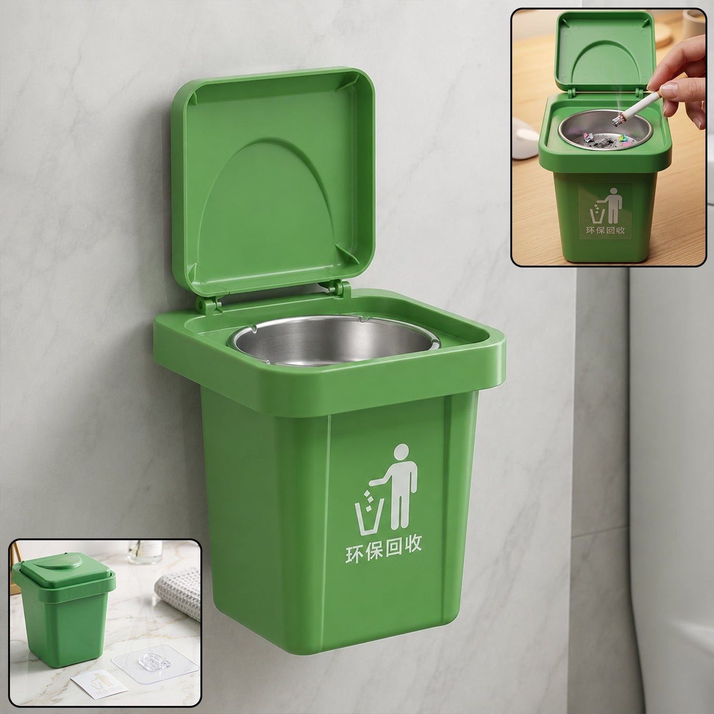 Mini Wall Mounted Ashtray Dustbin with Flip Lid