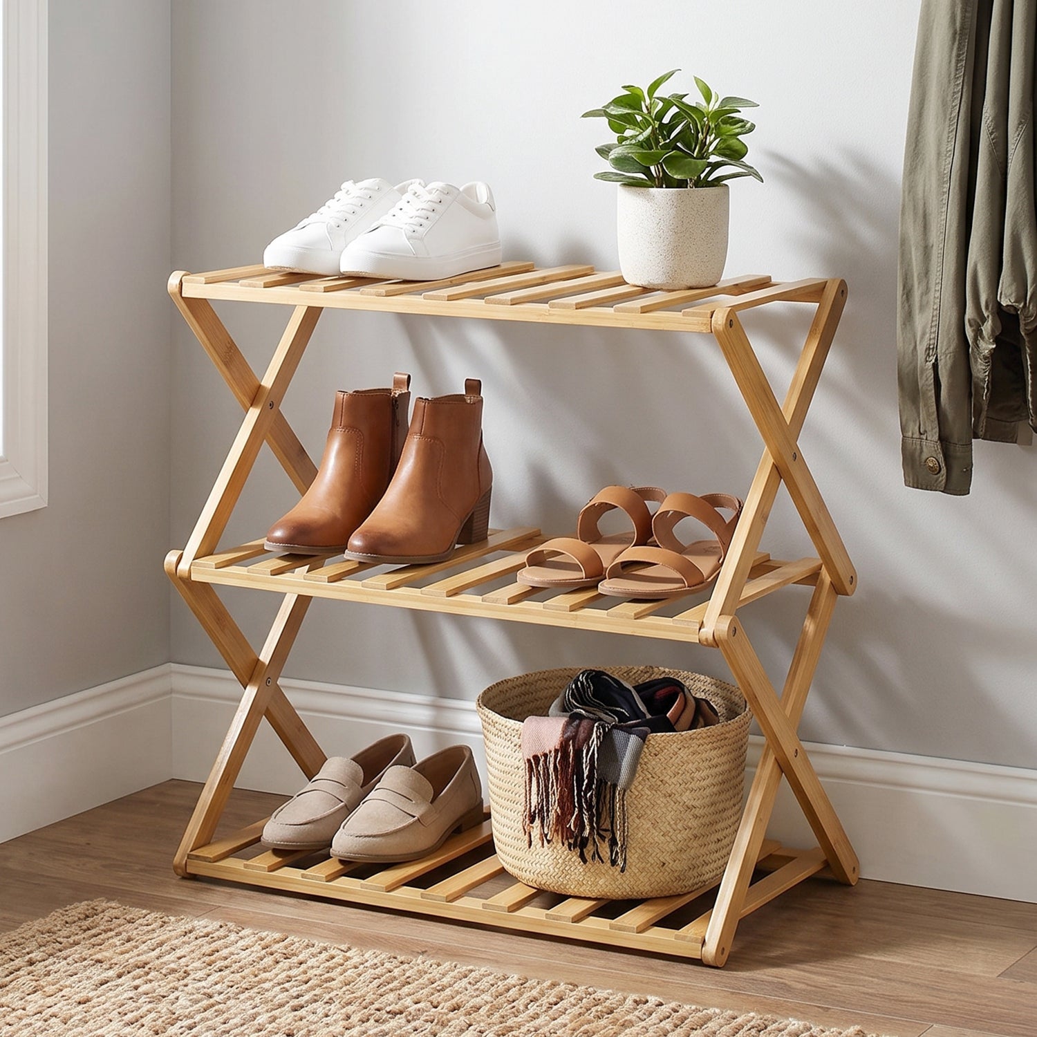 Foldable shoe rack shoes display