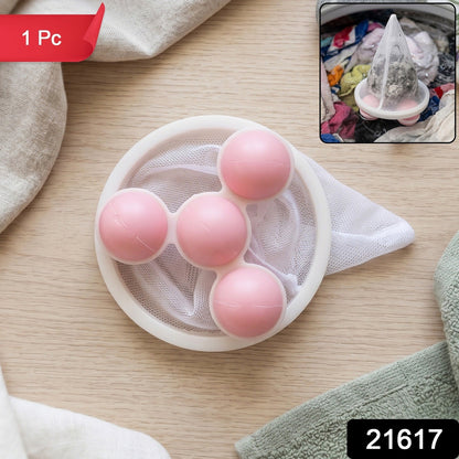 White and pink floating mesh filter ball for washing machine lint removal