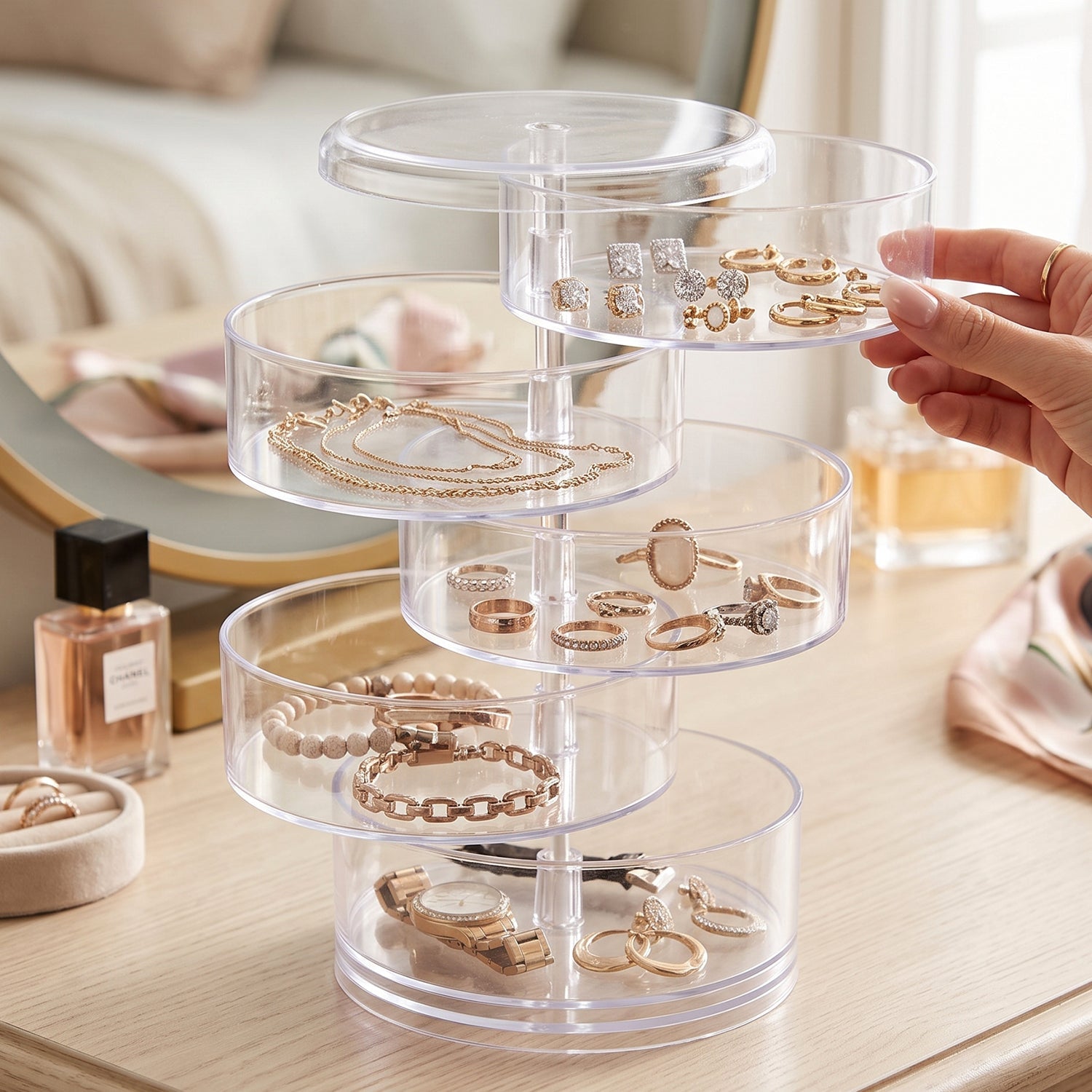 Multi tier jewellery storage box for watches, bangles and studs