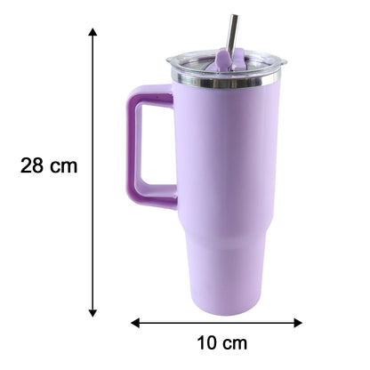 Purple vacuum insulated tumbler on white background