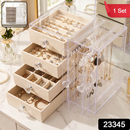 Multi drawer acrylic jewellery box with soft velvet lining