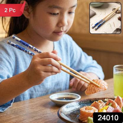 Chinese print bamboo chopsticks pair