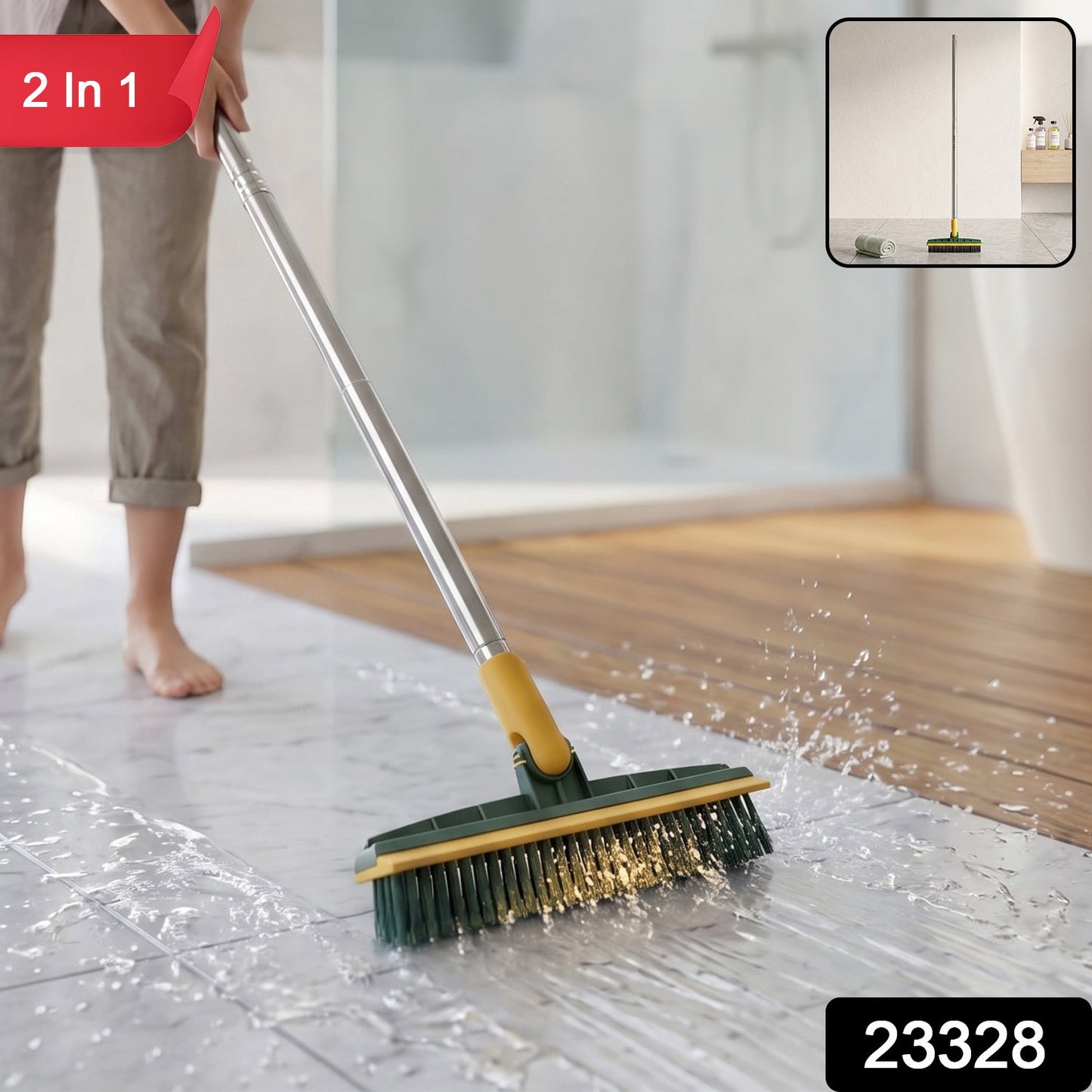 Floor scrubbing brush with wiper