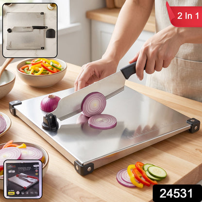 Stainless Steel 2 in 1 Cut and Chop Board with Knife and Sharpener (1 Set) view 2