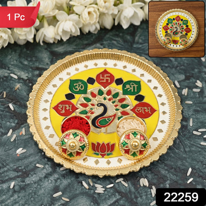 Large golden meenakari pooja thali for festivals and worship