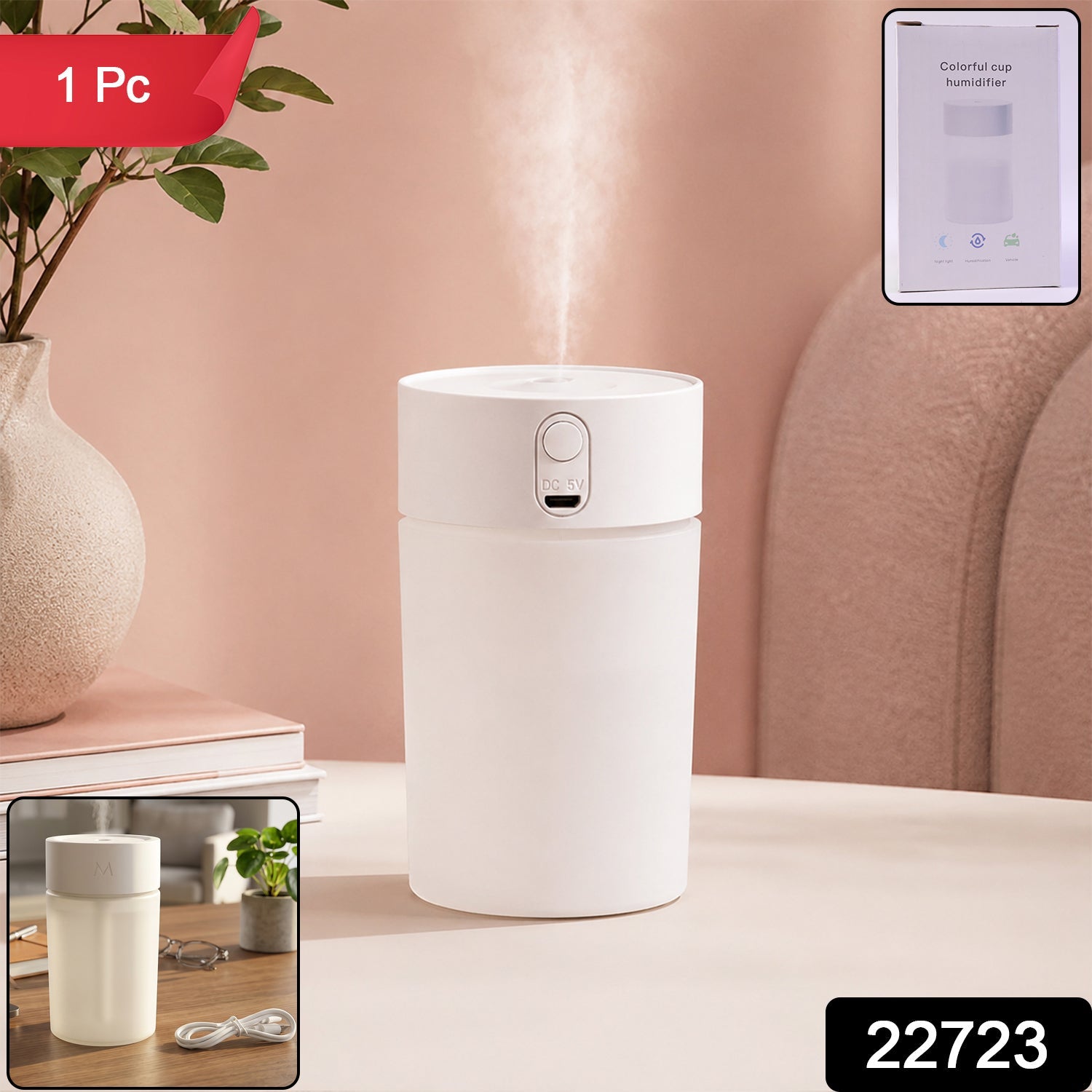 Cool mist USB air humidifier and diffuser for desk and bedside