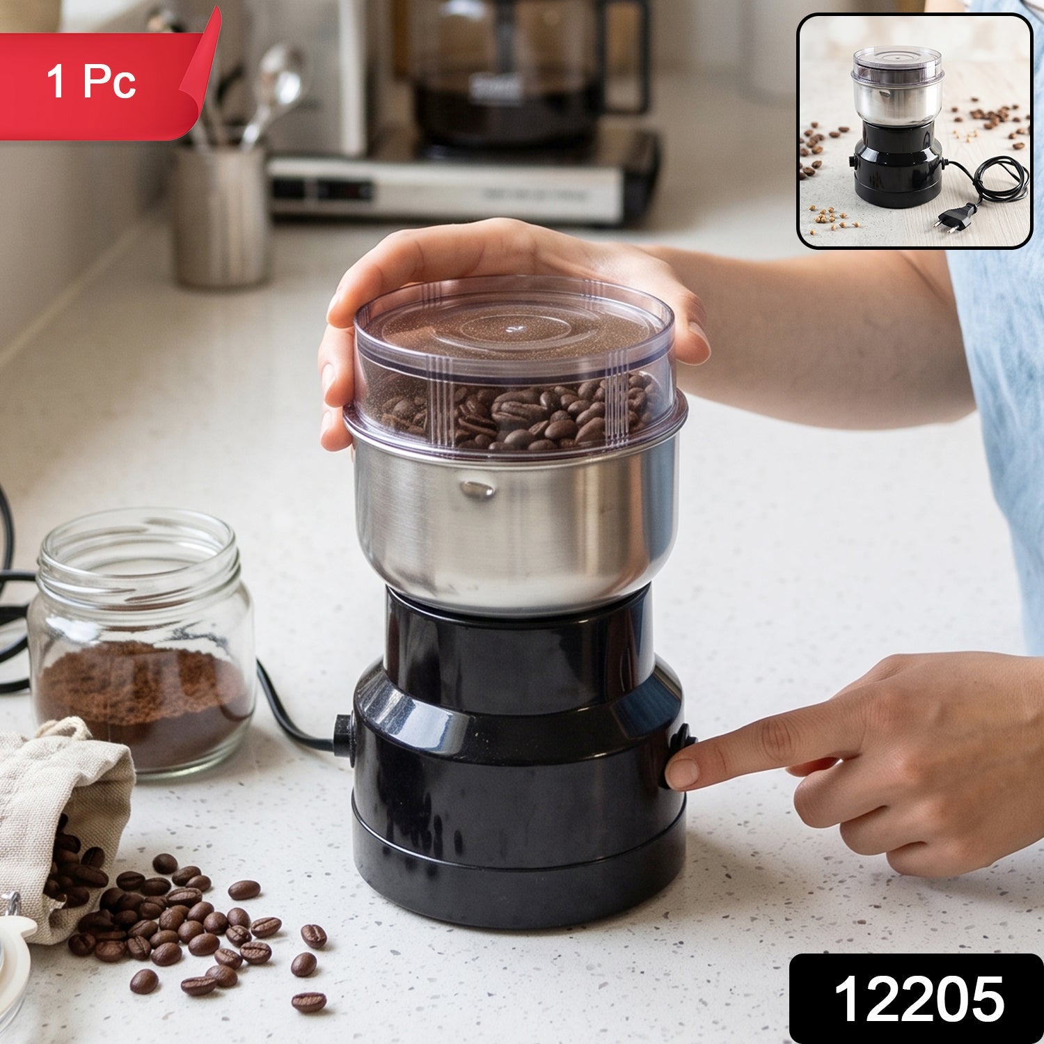 Stainless steel blade coffee grinder for beans and spices