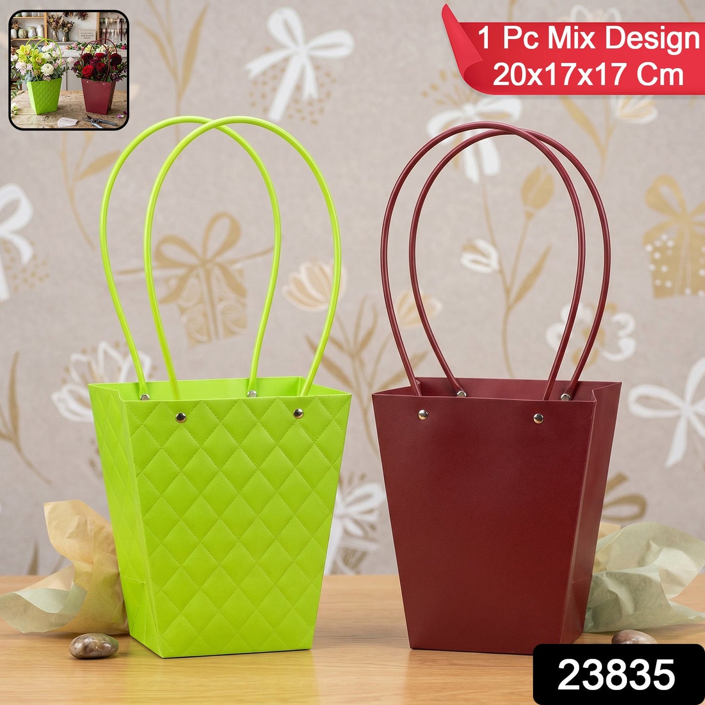 Pack of water-resistant flower gift bags in assorted designs