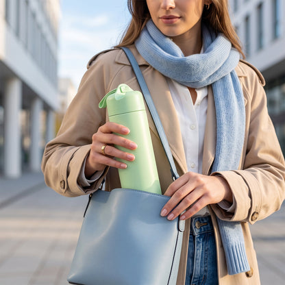 Glass water bottle front view